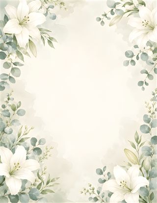 White Lilies theme — white lilies and eucalyptus on ivory