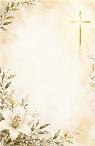Radiant Cross theme — golden cross with rays of light and lilies